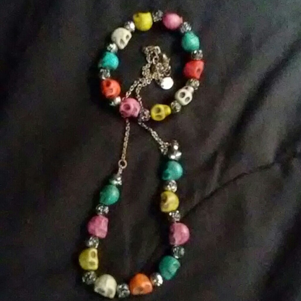 Gothic colorful skull chain & bracelet set